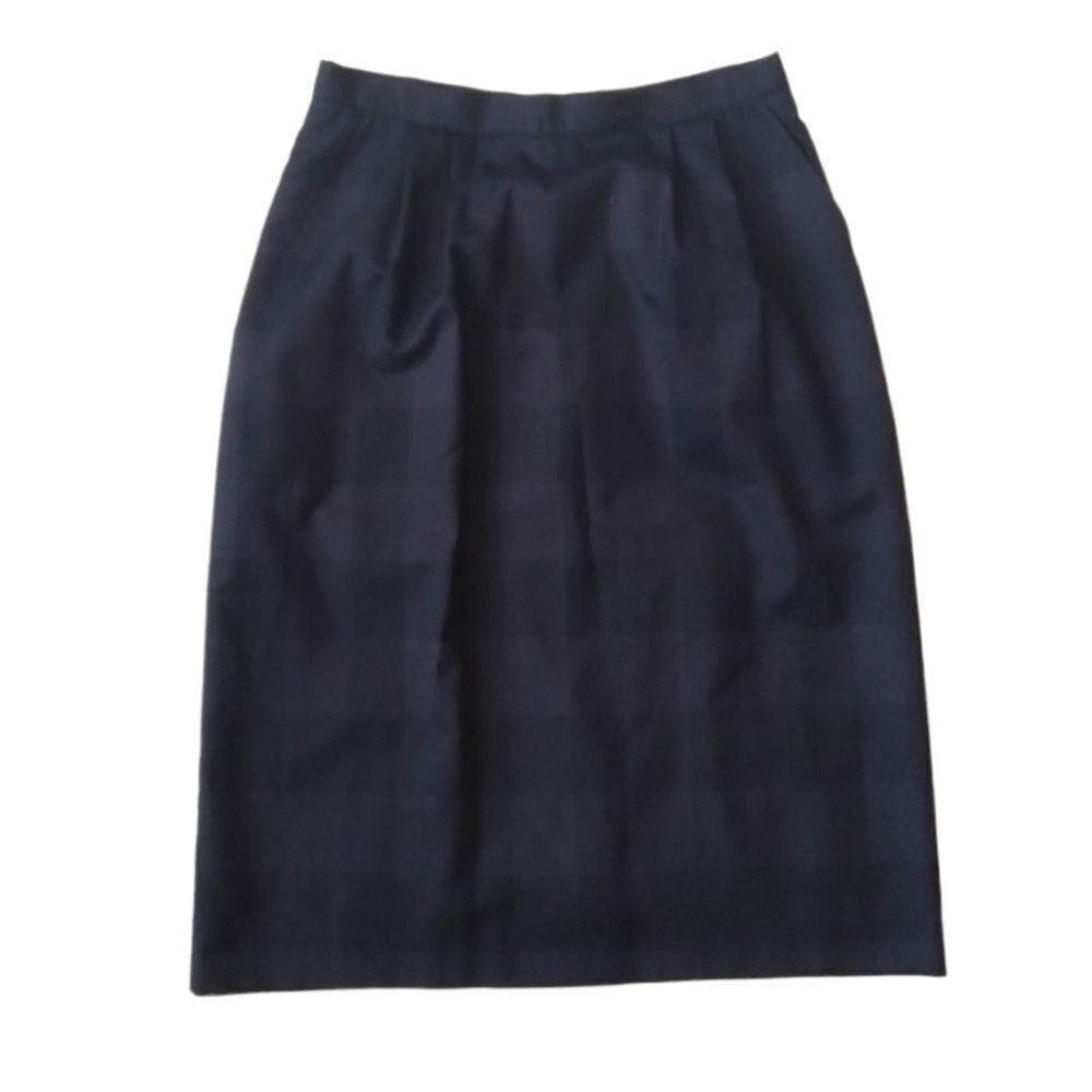 Jos. A. Bank Black Navy Blue Plaid Checkered Print Pleated Skirt Women's Size 10